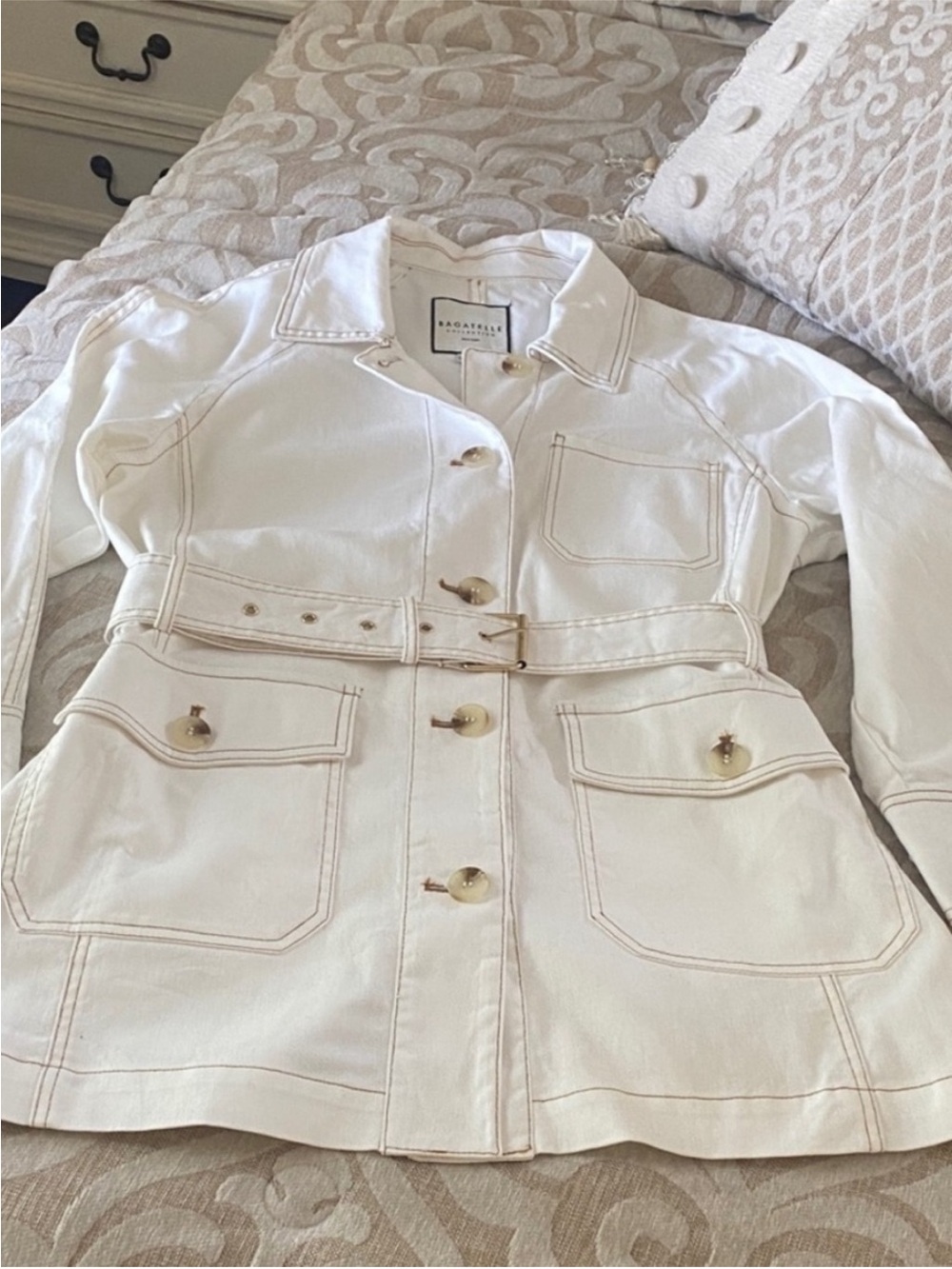 Bagatelle Belted Utility Jacket Cream Neutral Fall Coat - Picture 3 of 15